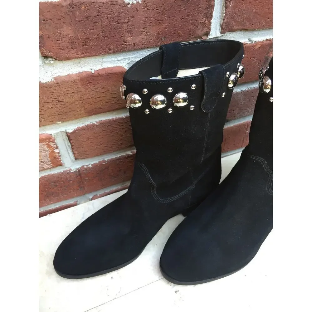 MICHAEL KORS Hayes Black Suede Studded Ankle Boots Booties 6.5 NEW